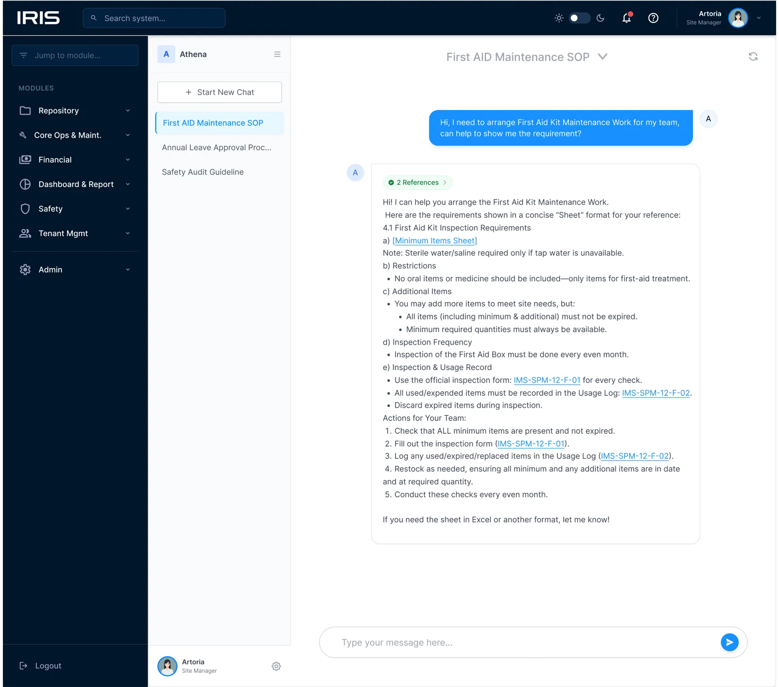 Athena — Enterprise AI Knowledge Base chat interface