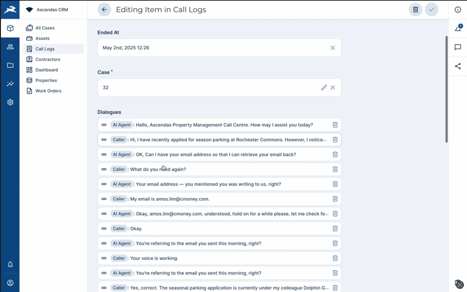 Nova call log and dialogue review